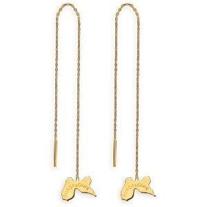 Boucles D'oreilles Or 750 Pendant 100mm Carte Guadeloupe 8*5mm