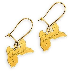 Boucles D'oreilles Or 375 Pendant 28mm Carte Guadeloupe 15.5*10.5mm