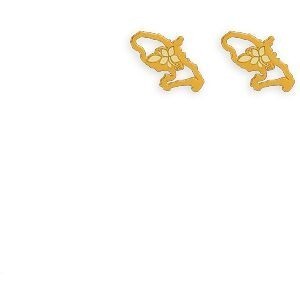 Boucles D'oreilles Or 375 Carte Martinique Hibiscus 8.5*15.5mm