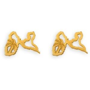 Boucles D'oreilles Or 375 Carte Guadeloupe Palmier 14*5mm