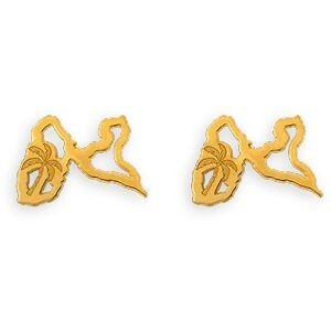 Boucles D'oreilles Or 375 Carte Guadeloupe Palmier 14*5mm
