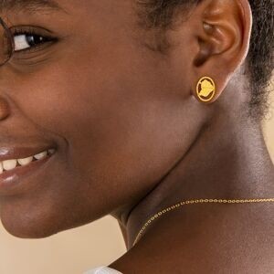 Boucles D'oreilles Or 750 Carte Guyane Cerclée Ovale 8*11mm