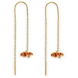 Boucles D'oreilles Plaqué Or Pendant 56mm Carte Martinique Email Rouge Orange 7*12mm