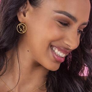 Boucles D'oreilles Plaqué Or Pendant 35mm Carte Martinique Cercle Martelé 25mm