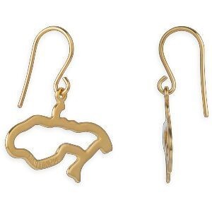 Boucles D'oreilles Plaqué Or Pendant 40mm Carte Martinique Gravée 28*16mm