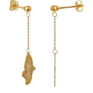 Boucles D'oreilles Or 375 Pendant 34mm Carte Martinique Email Pailleté 9*12mm