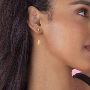 Boucles D'oreilles Or 375 Pendant 34mm Carte Martinique Email Pailleté 9*12mm