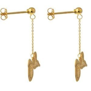 Boucles D'oreilles Or 375 Pendant 34mn Carte Guadeloupe Email Pailleté 13.5*9.5mm