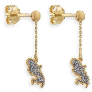 Boucles D'oreilles Or 375 Pendant 20mm Carte Martinique Email Pailleté 10*5.5mm