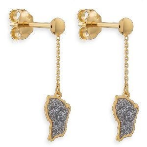 Boucles D'oreilles Or 750 Pendant 20mm Carte Guyane Email Pailleté 9.5*7.5mm