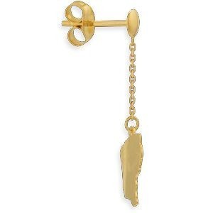 Boucles D'oreilles Or 750 Pendant 20mm Carte Guyane Email Pailleté 9.5*7.5mm