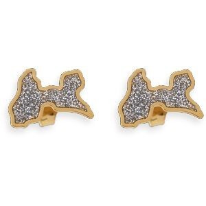 Boucles D'oreilles Or 375 Carte Guadeloupe Email Pailleté 10.5*7.5mm