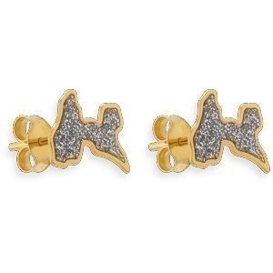 Boucles D'oreilles Or 375 Carte Guadeloupe Email Pailleté 10.5*7.5mm