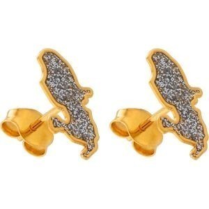 Boucles D'oreilles Or 375 Carte Martinique Email Pailleté 12*5.5mm
