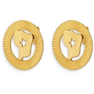 Boucles D'oreilles Or 750 Carte Guyane Etoile Cercle Diamanté 15mm