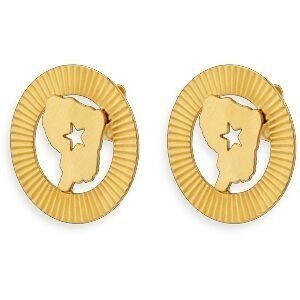 Boucles D'oreilles Or 750 Carte Guyane Etoile Cercle Diamanté 15mm