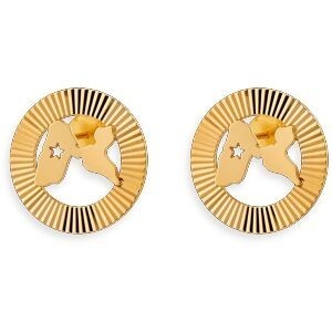 Boucles D'oreilles Or 750 Carte Guadeloupe Etoile Cercle Diamanté 15mn