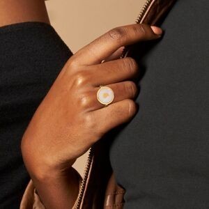 Bague Plaqué Or Nacre Carte Guyane 17mm Corps 3mm Taille 58