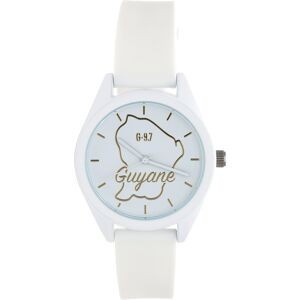Montre Femme G97 Carte Guyane Dorée Cadran Blanc 36mm Bracelet Silicone Blanc 15.5mm 3ATM