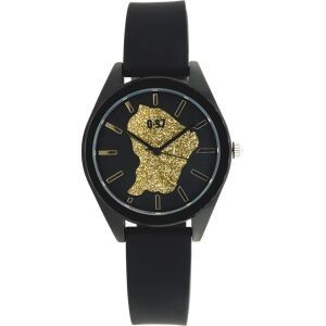 Montre Femme G97 Carte Guyane Dorée Cadran Noir 36mm Bracelet Silicone Noir 15.5mm 3ATM