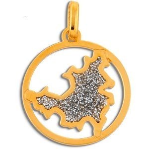 Pendentif Or 750 Carte Saint Barth Email Pailleté Cerclé  16*20mm Avec Bélière