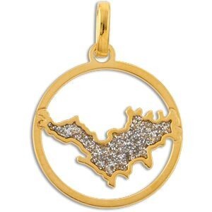 Pendentif Or 750 Carte Saint Martin Email Pailleté Cerclé 16*20mm Avec Bélière