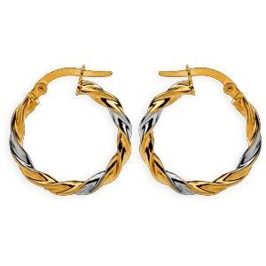 Créoles Or 375 Bicolores Torsadées 15mm Tube 2.5mm