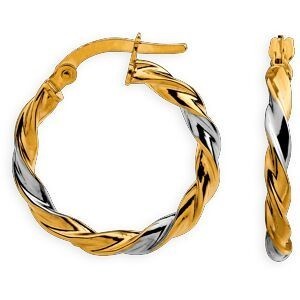 Créoles Or 375 Bicolores Torsadées 25mm Tube 2.5mm