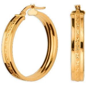 Créoles Or 750 Lisses Et Sablées 35mm Tube 5mm