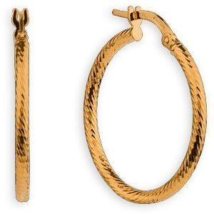 Créoles Or 750 Torsadées Diamantées 23mm Tube 1.5mm