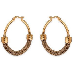 Créoles Acier Jaune Lisses Et Tissées 38mm Tube 4mm