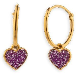 Créoles Or 375 12mm Tube 1mm Cœur Pailleté Rose 6mm