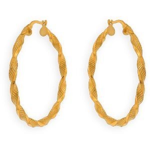 Créoles Or 375 Torsadées Fantaisie 35mm Tube 3mm