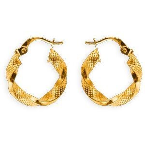 Créoles Or 375 Torsadées Lisses Et Martelées 16mm Tube 3mm