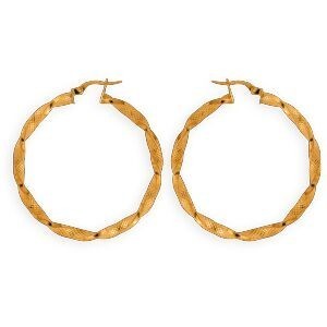 Créoles Or 375 Torsadées Lisses Et Martelées 35mm Tube 3.3mm