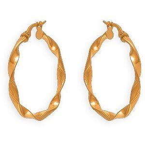 Créoles Or 375 Torsadées Lisses Et Martelées 30mm Tube 3mm