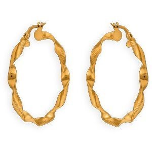 Créoles Or 375 Torsadées Lisses Et Martelées 30mm Tube 3mm