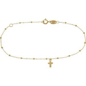 Bracelet CALLAS boules lisses & croix pendante 17+3 Centimètres