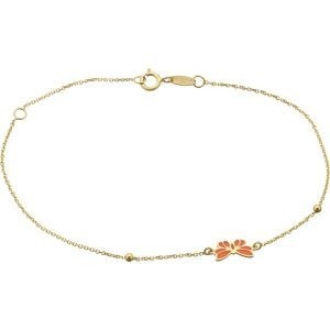 Bracelet Callas 2 boules motif papillon laque orange 17+3 Centimètres