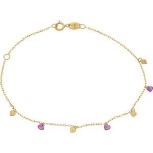 Bracelet Callas motifs coeurs lisses & coeurs oxydes fuschia 17+3 centimètres