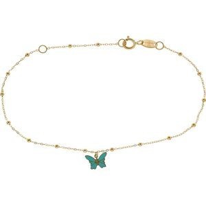 Bracelet CALLAS boules lisses et petit papillon laque turquoise 17+3Centimètres