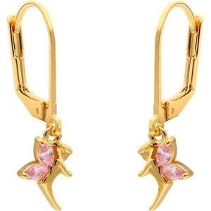 Boucles d'Oreilles Plaqué or Enfant Dormeuse Fée et Oxyde de Zirconium Rose