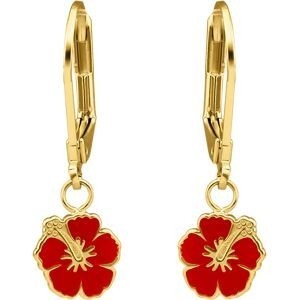 Boucles d'Oreilles Plaqué or Enfant Dormeuse Hibiscus Émaillée