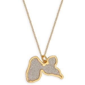 Collier Acier Bicolore Carte Guadeloupe Pailleté Argenté 27.5*20mm 40  à 45cm