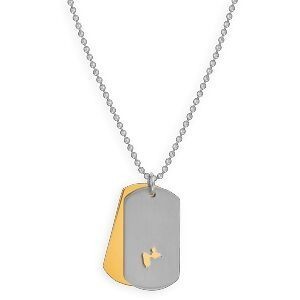 Collier Acier Bicolore Carte Guadeloupe Chaîne Lavabo 2mm Plaques 19*30mm 50  à 55cm