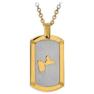 Collier Acier Bicolore Carte Guadeloupe Chaîne 2mm Plaque 19*30mm 50  à 55cm