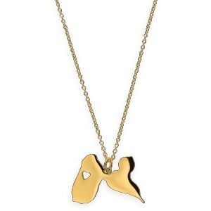 Collier Acier Jaune Carte Guadeloupe 28*20mm Chaîne 1.5mm 42  à 45cm