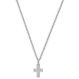 Collier Argent 925 Rhodié Croix Zirconium 7.5*12mm 42  à 45cm
