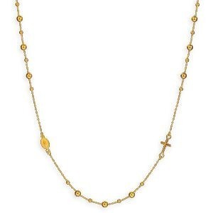 Collier Chapelet Or 750 1mm Boules 2  à 3mm Miraculeuse Croix 42  à 45cm