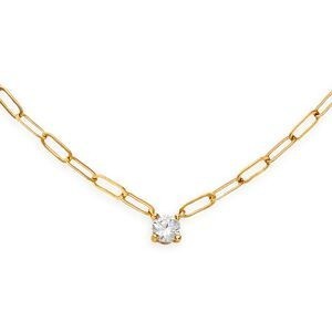 Collier Plaqué Or 3mm  Zirconium 5mm 4 Griffes 38cm